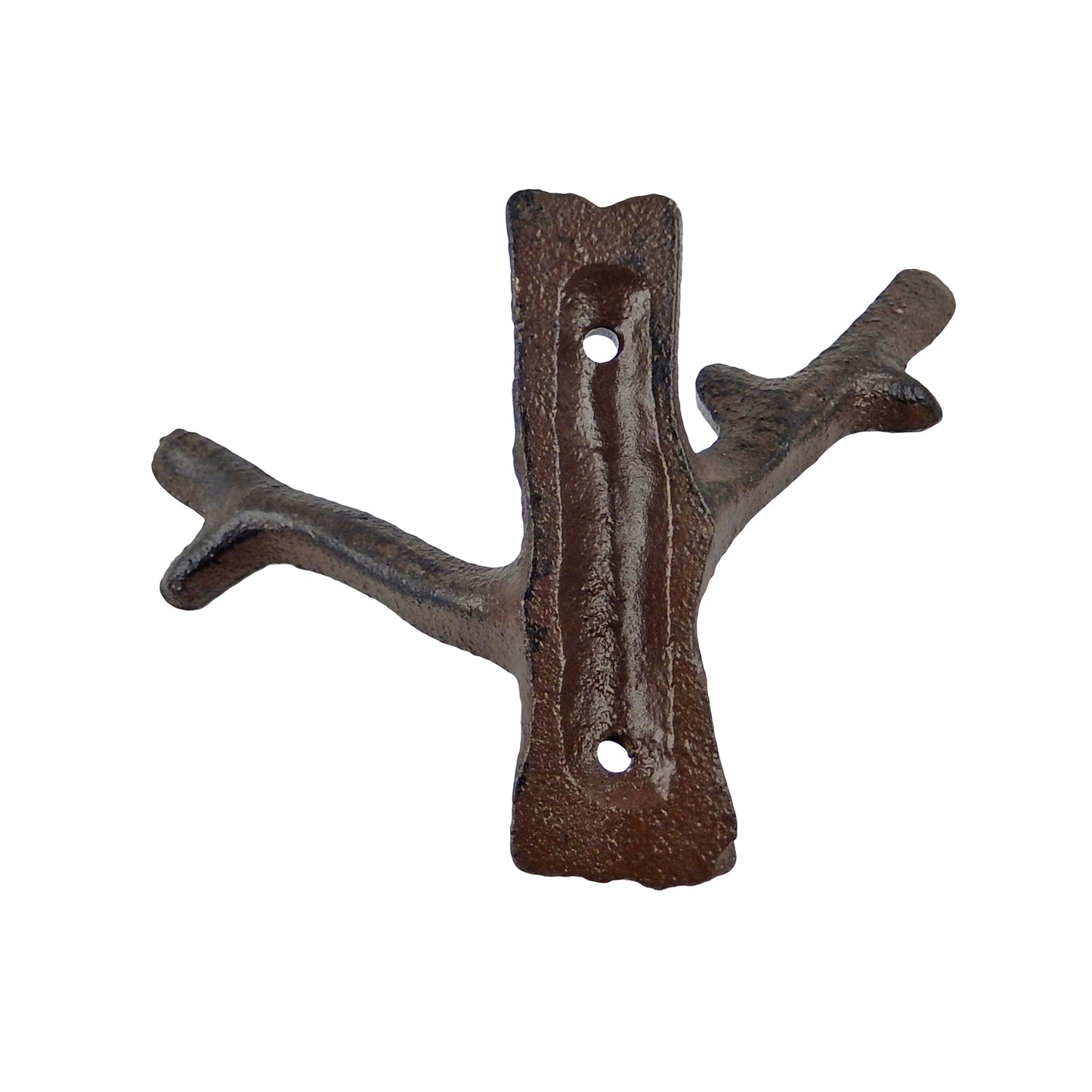 Tree Branch Double Wall Hook Cast Iron Towel Coat Hat Hanger Rustic Brown