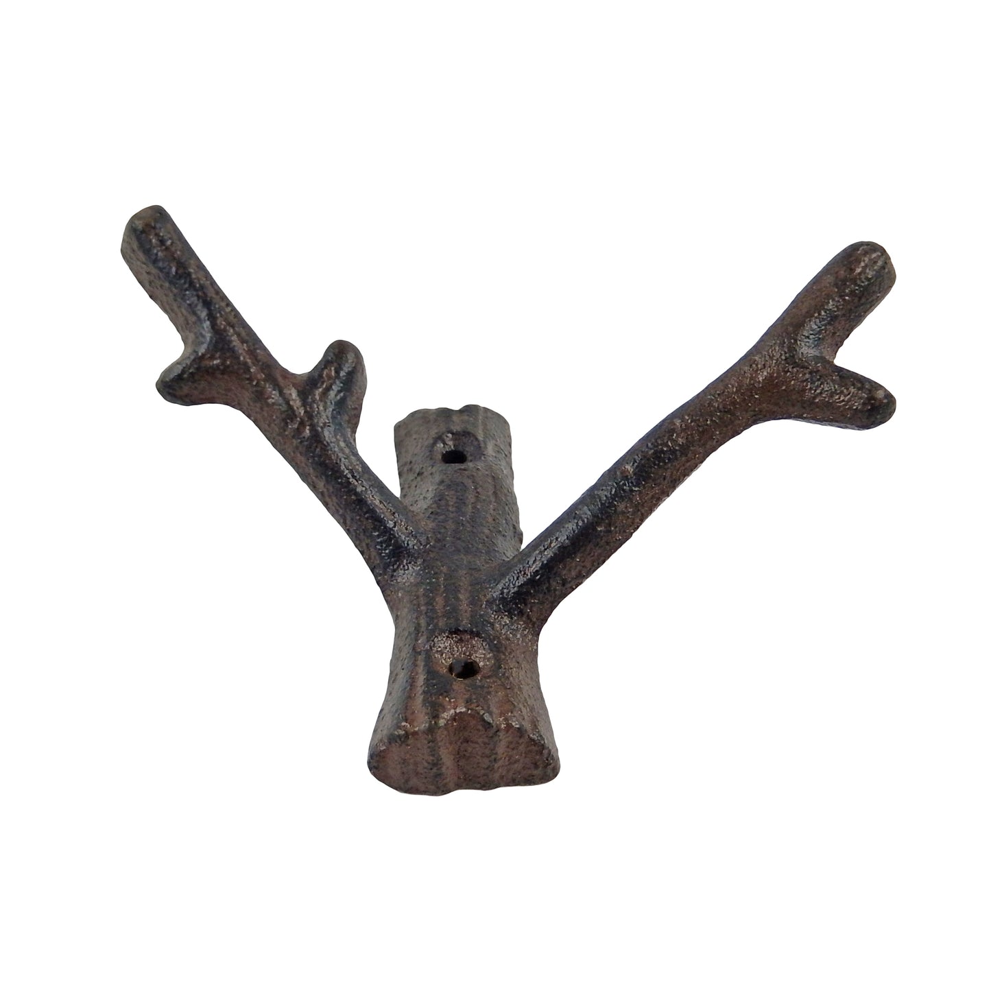 Tree Branch Double Wall Hook Cast Iron Towel Coat Hat Hanger Rustic Brown