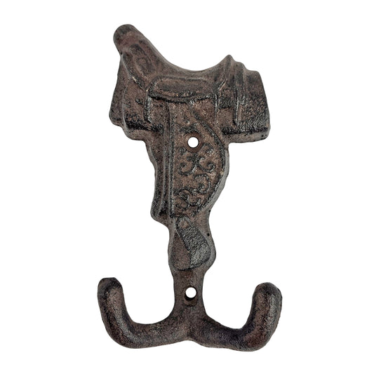 Saddle Double Wall Hook Cast Iron Key Towel Coat Hanger Rustic Country Western