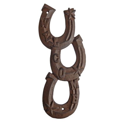 Cast Iron Horseshoes Welcome Plaque Sign Porch Wall Decor Rustic Western 13 inch