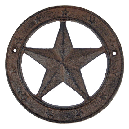 Cast Iron Texas Star With Ring Western Barn Decor Rustic Antique Style 6 1/4 inch