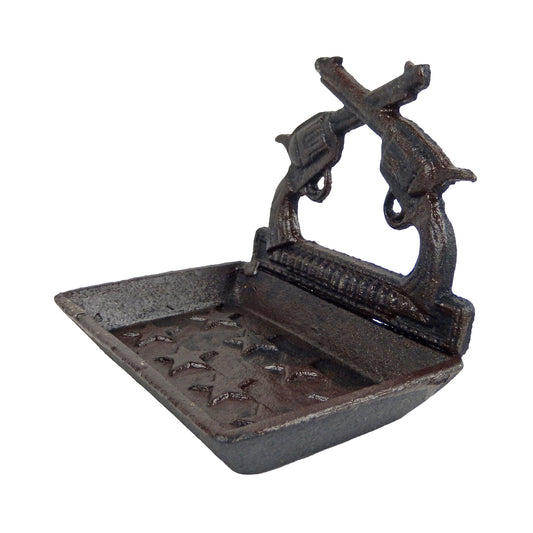 Cast Iron Crossed Pistols Stars Soap Dish Holder Rustic Western Bathroom Decor