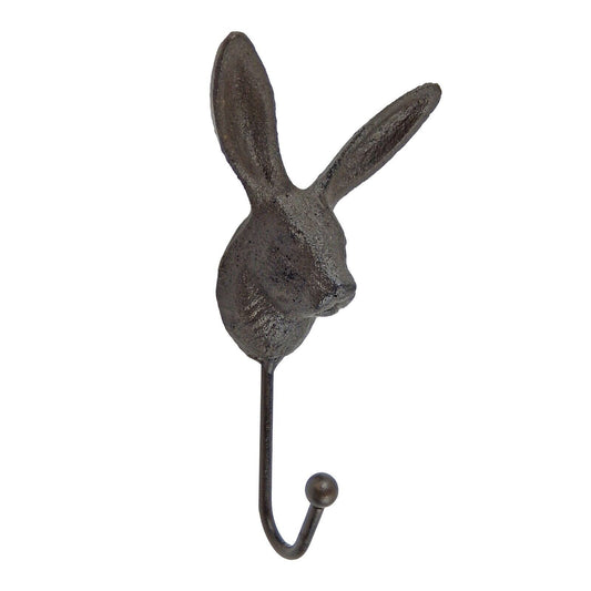 Cast Iron Rabbit Bunny Ears Wall Hook Coat Towel Hanger Rustic Antique Brown