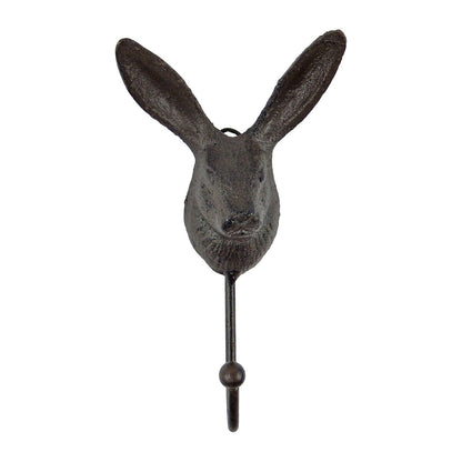 Cast Iron Rabbit Bunny Ears Wall Hook Coat Towel Hanger Rustic Antique Brown