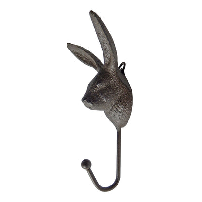 Cast Iron Rabbit Bunny Ears Wall Hook Coat Towel Hanger Rustic Antique Brown