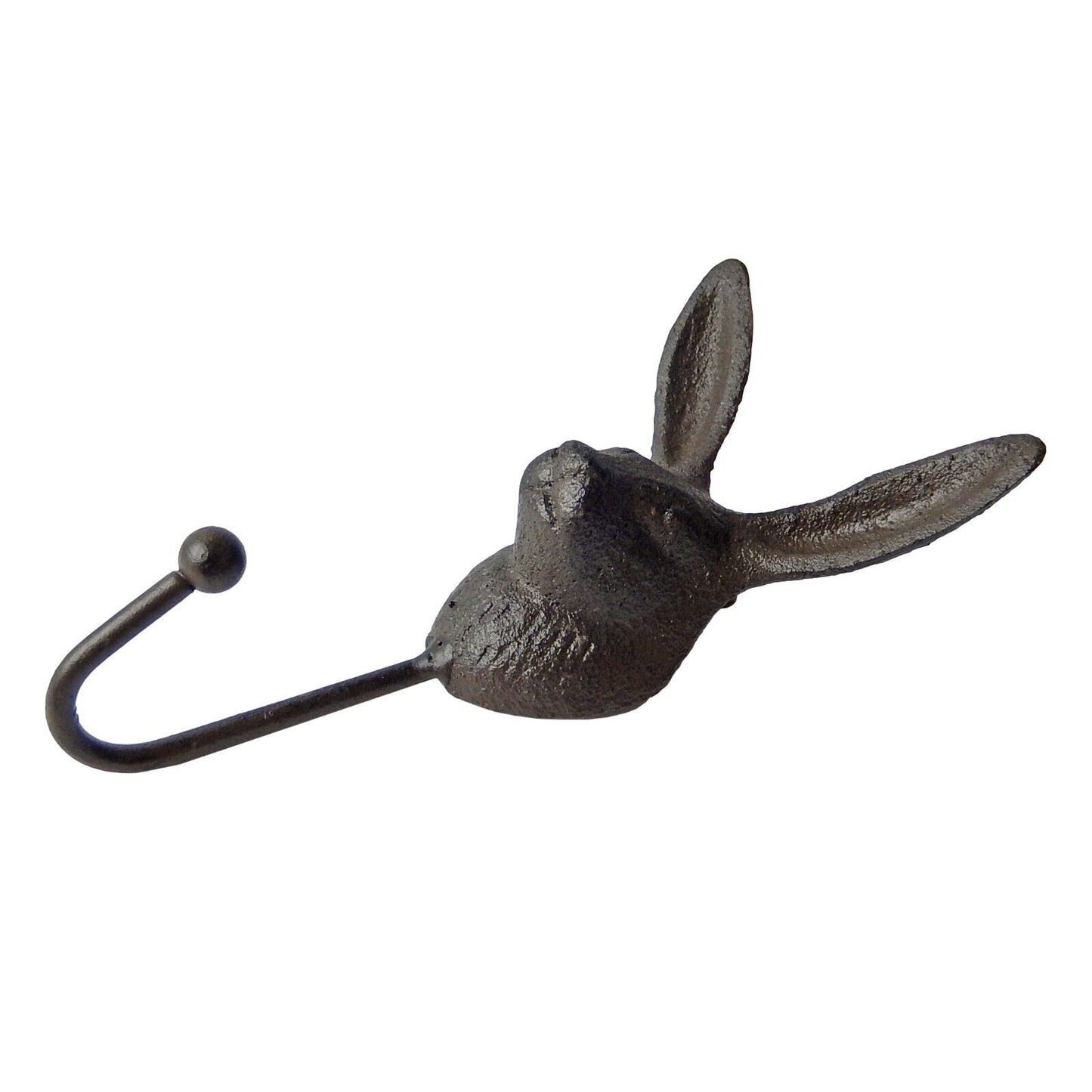 Cast Iron Rabbit Bunny Ears Wall Hook Coat Towel Hanger Rustic Antique Brown