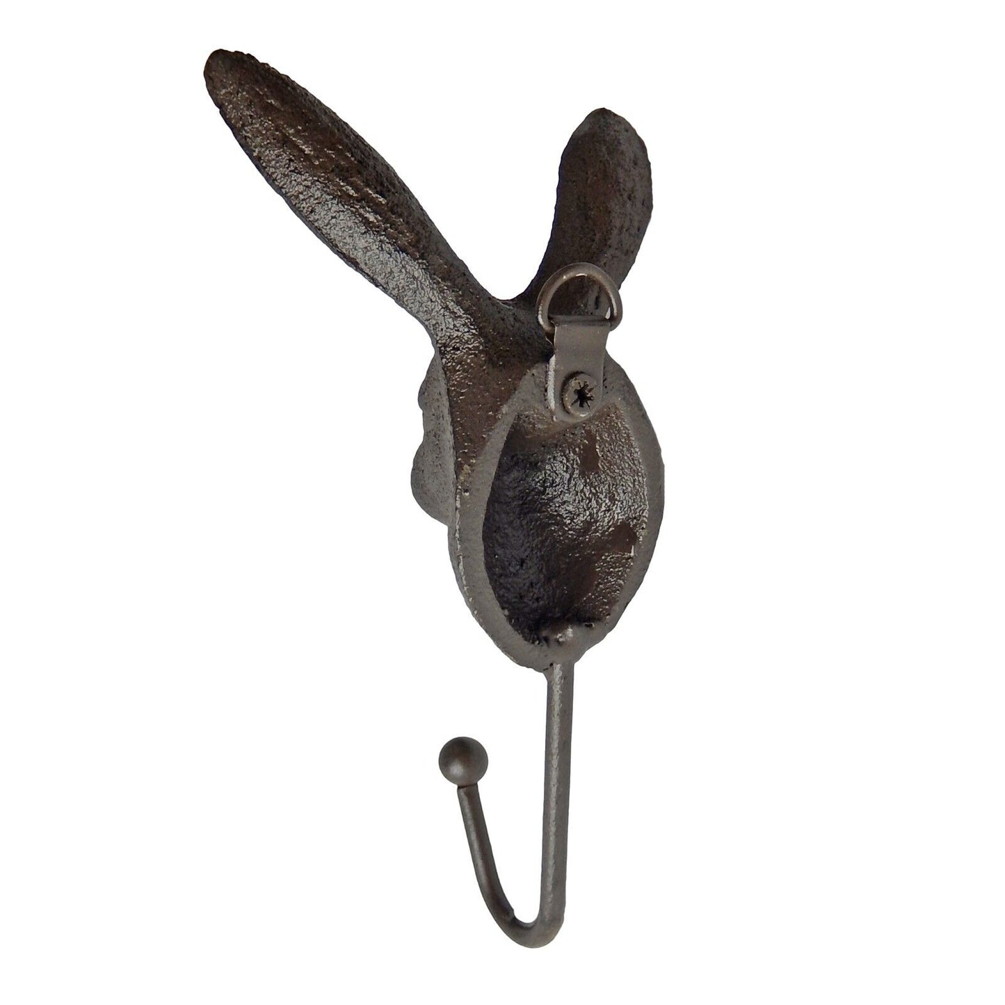 Cast Iron Rabbit Bunny Ears Wall Hook Coat Towel Hanger Rustic Antique Brown