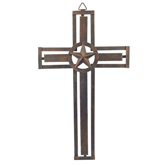 Simple Layered Metal Wall Cross With Texas Star Brushed Copper Finish 15 1/2 in