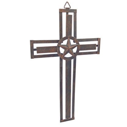 Simple Layered Metal Wall Cross With Texas Star Brushed Copper Finish 15 1/2 in