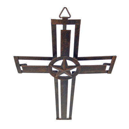 Simple Layered Metal Wall Cross With Texas Star Brushed Copper Finish 15 1/2 in