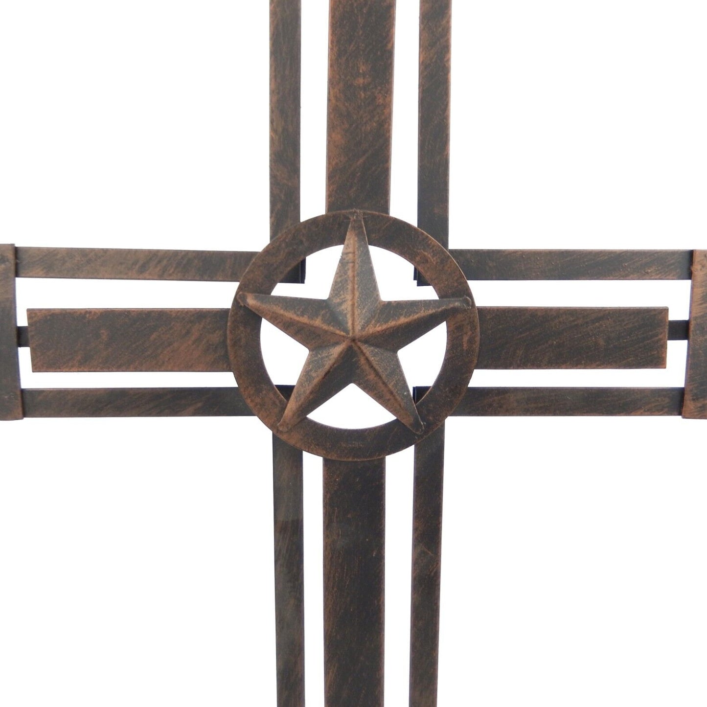 Simple Layered Metal Wall Cross With Texas Star Brushed Copper Finish 15 1/2 in