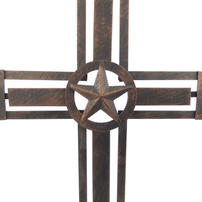 Simple Layered Metal Wall Cross With Texas Star Brushed Copper Finish 15 1/2 in