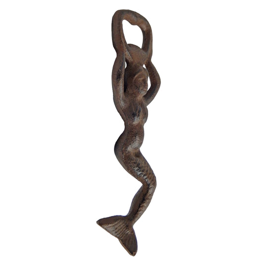 Cast Iron Mermaid Beer Soda Bottle Opener Hand Held Nautical Beach Decor Brown