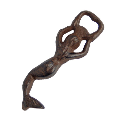 Cast Iron Mermaid Beer Soda Bottle Opener Hand Held Nautical Beach Decor Brown