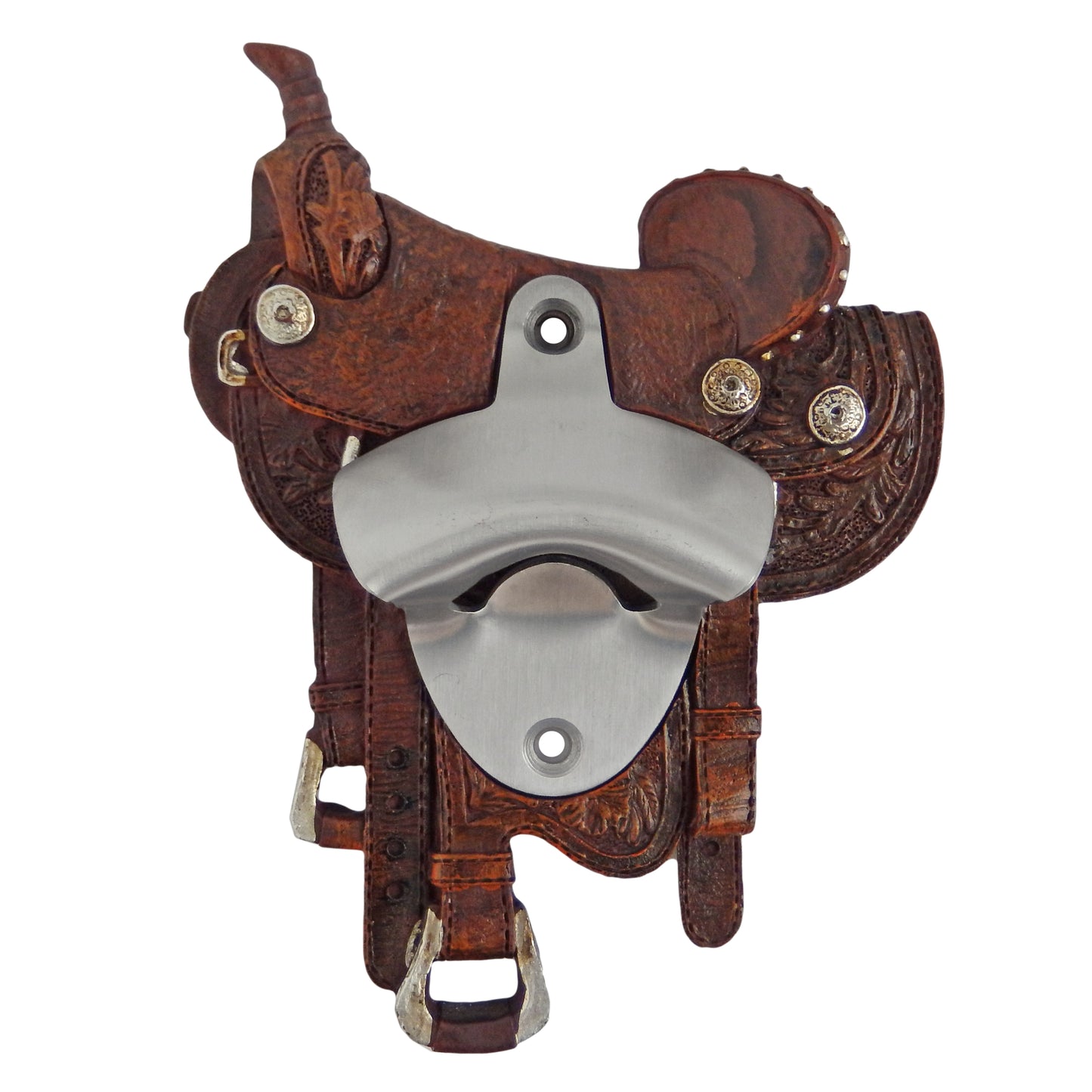 Brown Horse Saddle Beer Soda Bottle Opener Wall Mount Western Kitchen Bar Decor