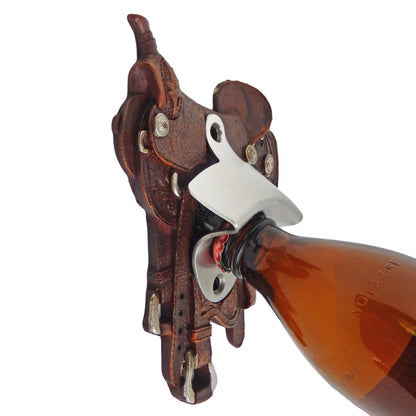 Brown Horse Saddle Beer Soda Bottle Opener Wall Mount Western Kitchen Bar Decor