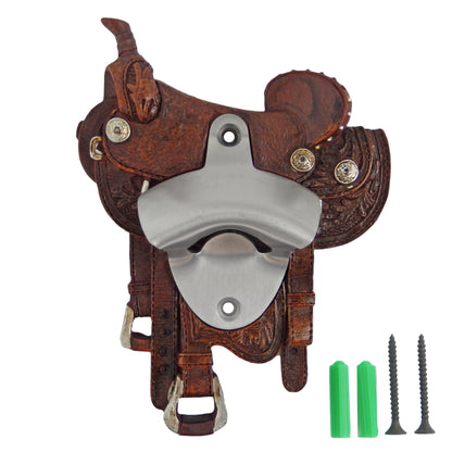 Brown Horse Saddle Beer Soda Bottle Opener Wall Mount Western Kitchen Bar Decor