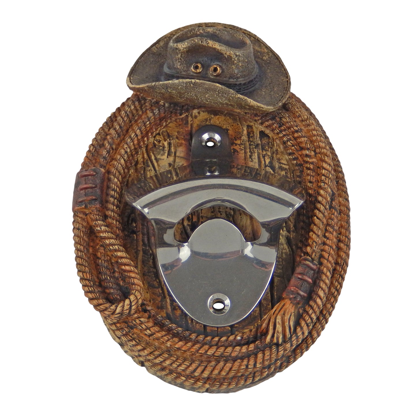 Hat Rope Wood Look Beer Soda Bottle Opener Wall Mount Western Bar Kitchen Decor