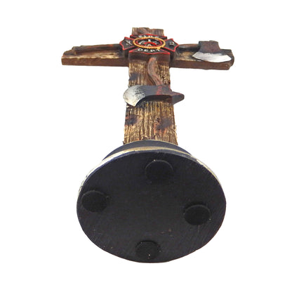 Fireman Standing Cross Axes Maltese Firefighter Wood Look Emblem 13 in Tall