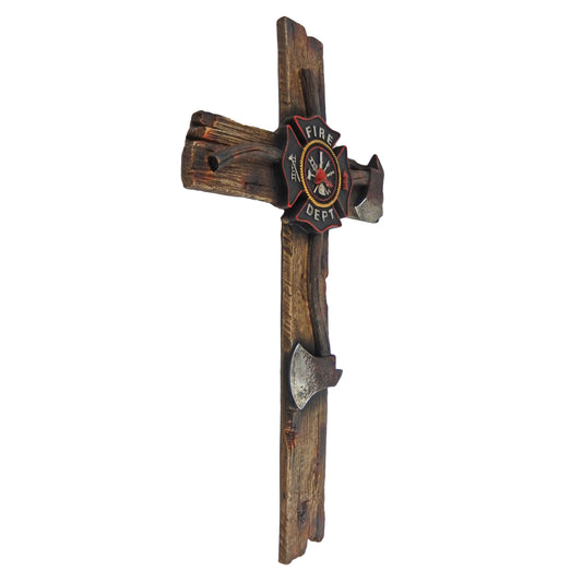 Large Fireman Decorative Wall Hanging Cross Maltese Emblem Axe Faux Wood 20 inch