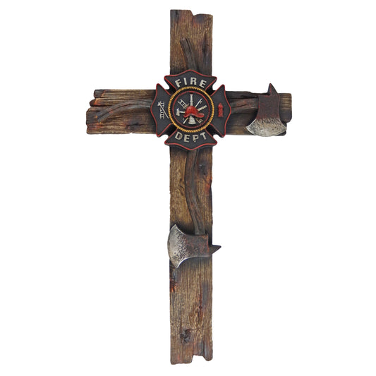 Large Fireman Decorative Wall Hanging Cross Maltese Emblem Axe Faux Wood 20 inch
