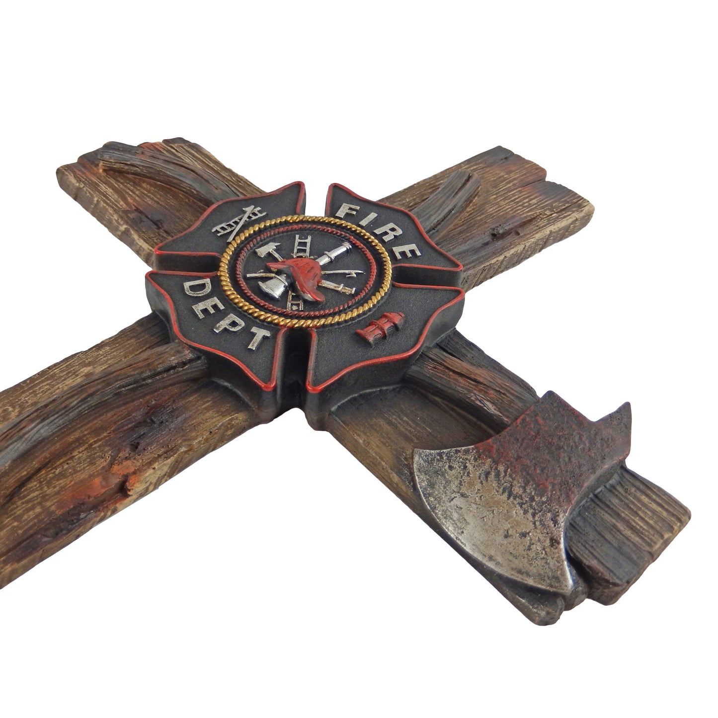 Large Fireman Decorative Wall Hanging Cross Maltese Emblem Axe Faux Wood 20 inch