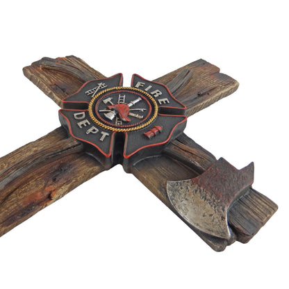 Large Fireman Decorative Wall Hanging Cross Maltese Emblem Axe Faux Wood 20 inch