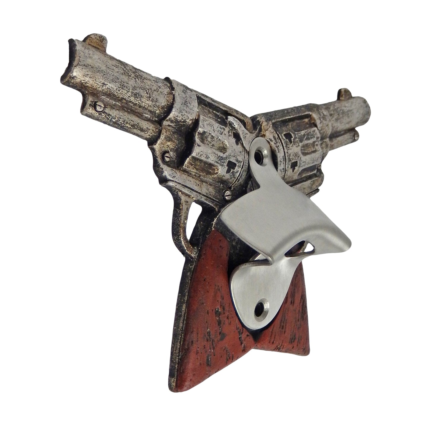 Double Pistol 6 Shooter Beer Soda Bottle Opener Wall Mounted Wild West Bar Decor