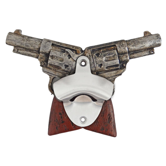 Double Pistol 6 Shooter Beer Soda Bottle Opener Wall Mounted Wild West Bar Decor