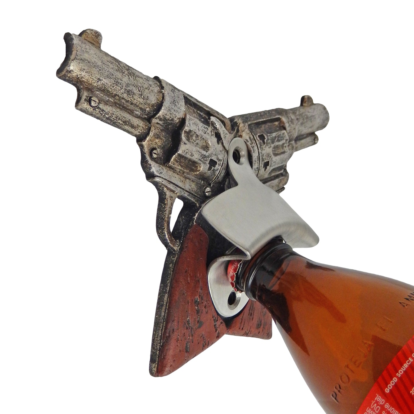 Double Pistol 6 Shooter Beer Soda Bottle Opener Wall Mounted Wild West Bar Decor