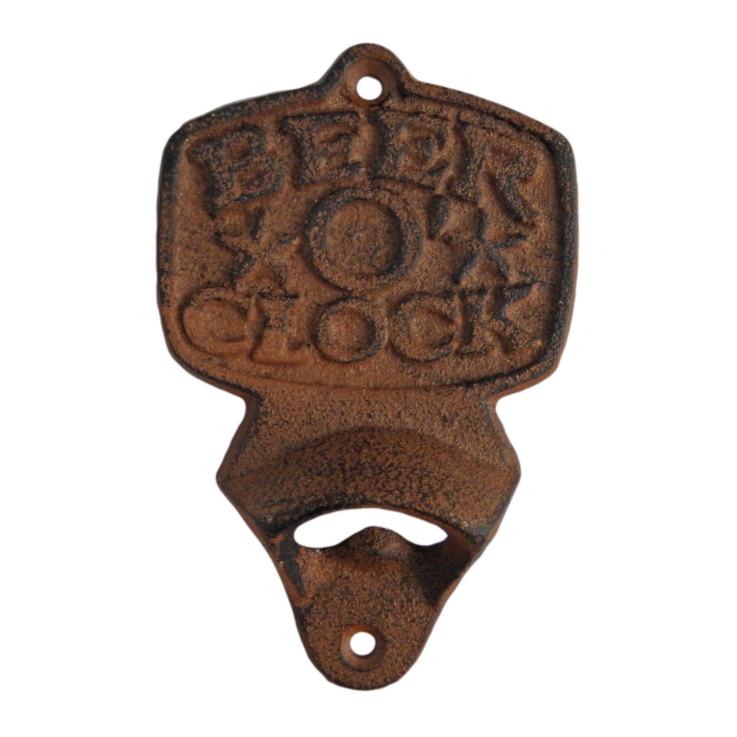 Cast Iron Beer O' Clock Beer Soda Bar Bottle Opener Wall Mounted Rustic Brown