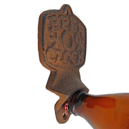 Cast Iron Beer O' Clock Beer Soda Bar Bottle Opener Wall Mounted Rustic Brown