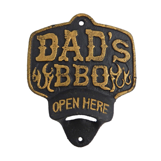 Cast Iron DAD'S BBQ Open Here Beer Soda Bottle Opener Wall Mounted Bar Decor