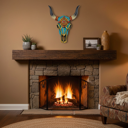 Southwestern Adorned Cow Skull Steer Head Wall Decor Turquoise Gold Accents
