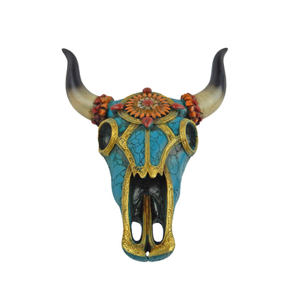 Southwestern Adorned Cow Skull Steer Head Wall Decor Turquoise Gold Accents