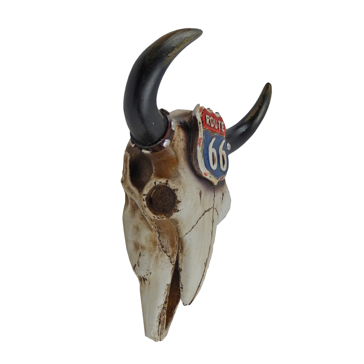 Small Wild West Route 66 Cow Skull Steer Head Wall Decor Rustic Red White Blue