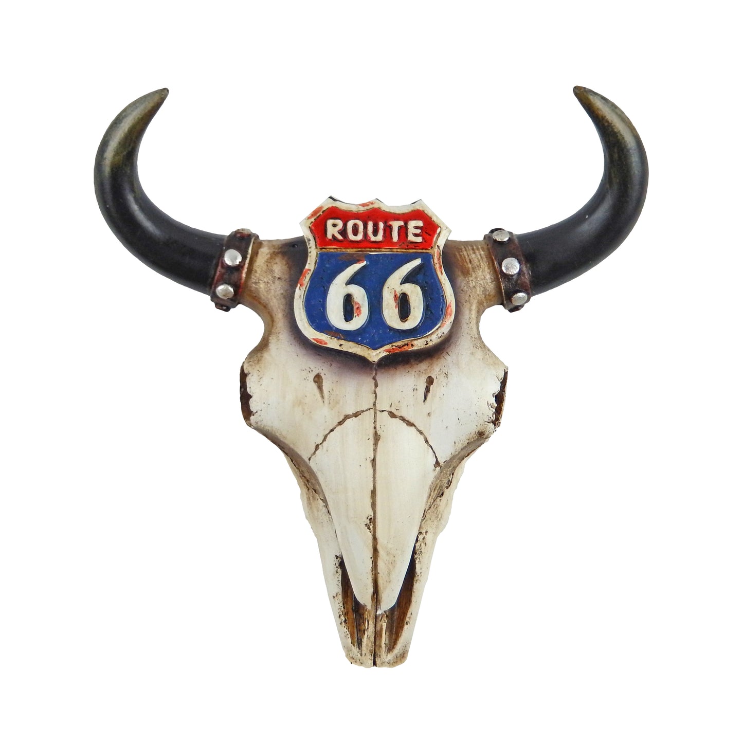 Small Wild West Route 66 Cow Skull Steer Head Wall Decor Rustic Red White Blue