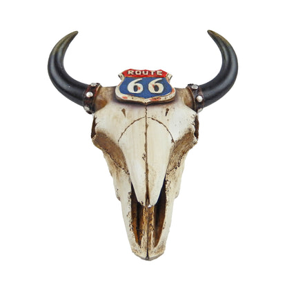 Small Wild West Route 66 Cow Skull Steer Head Wall Decor Rustic Red White Blue