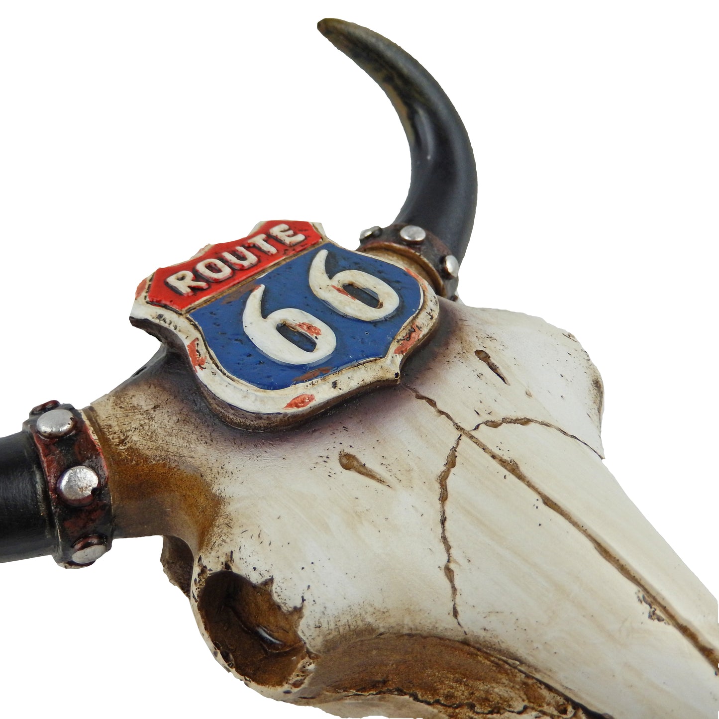 Small Wild West Route 66 Cow Skull Steer Head Wall Decor Rustic Red White Blue