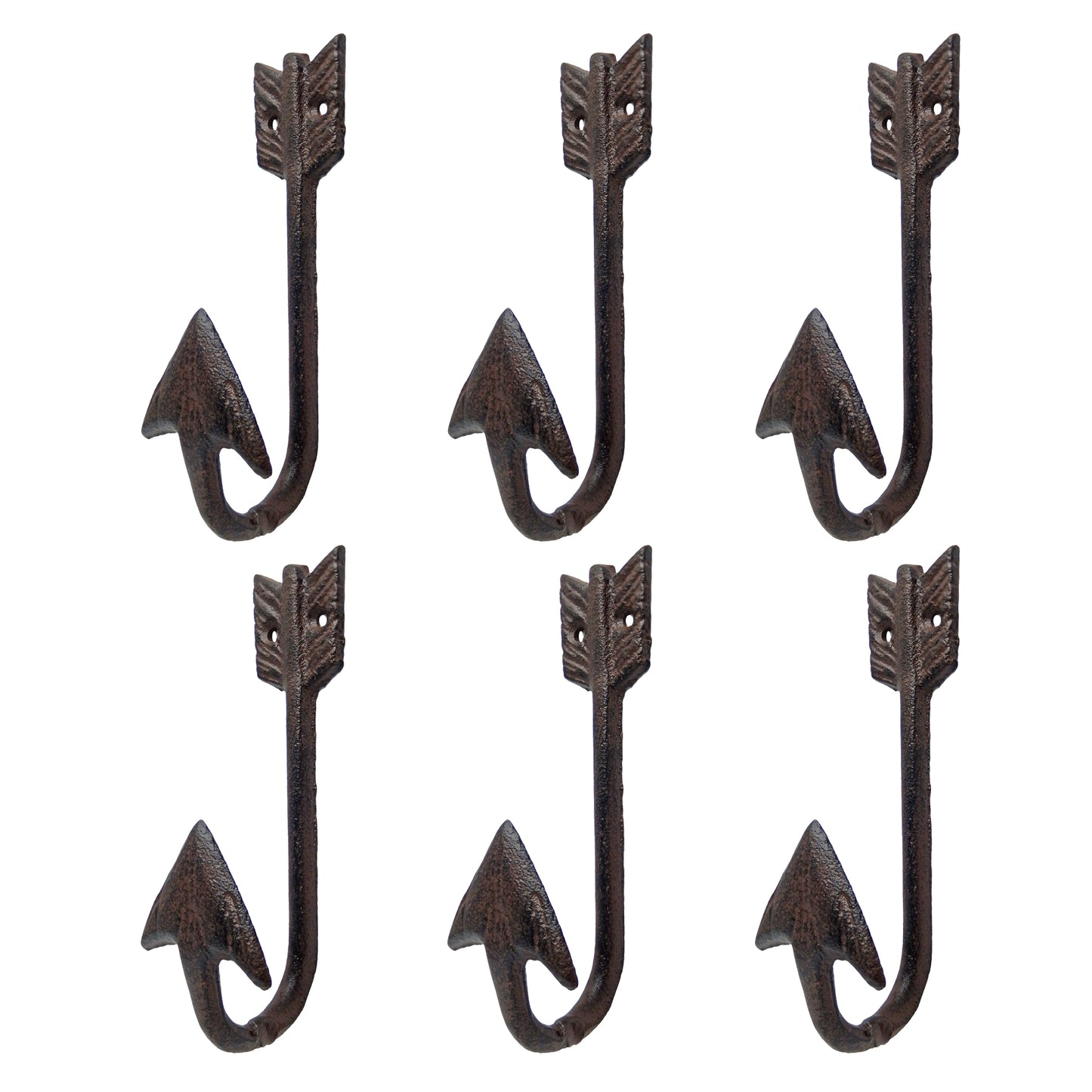 Cast Iron Arrowhead Wall Hook Coat Towel Hanger Southwestern Decor (Pack of 6)