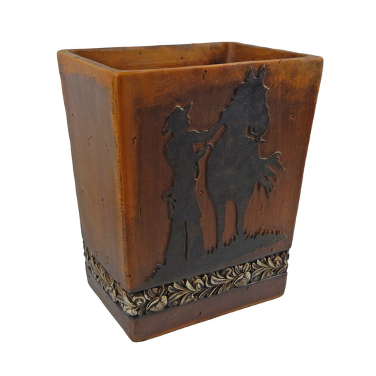 Cowboy Horse Wastebasket Bathroom Office Decor Rustic Western Silver Leaf