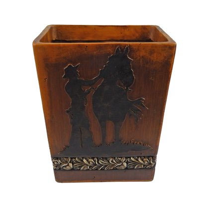 Cowboy Horse Wastebasket Bathroom Office Decor Rustic Western Silver Leaf