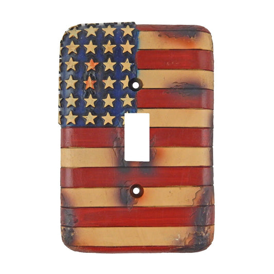 American U.S.A Flag Single Switch Toggle Wall Plate Cover Rustic Faux Wood Look