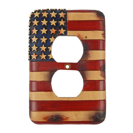 American U.S.A Flag Outlet Plug Wall Plate Cover Rustic Faux Wood Look