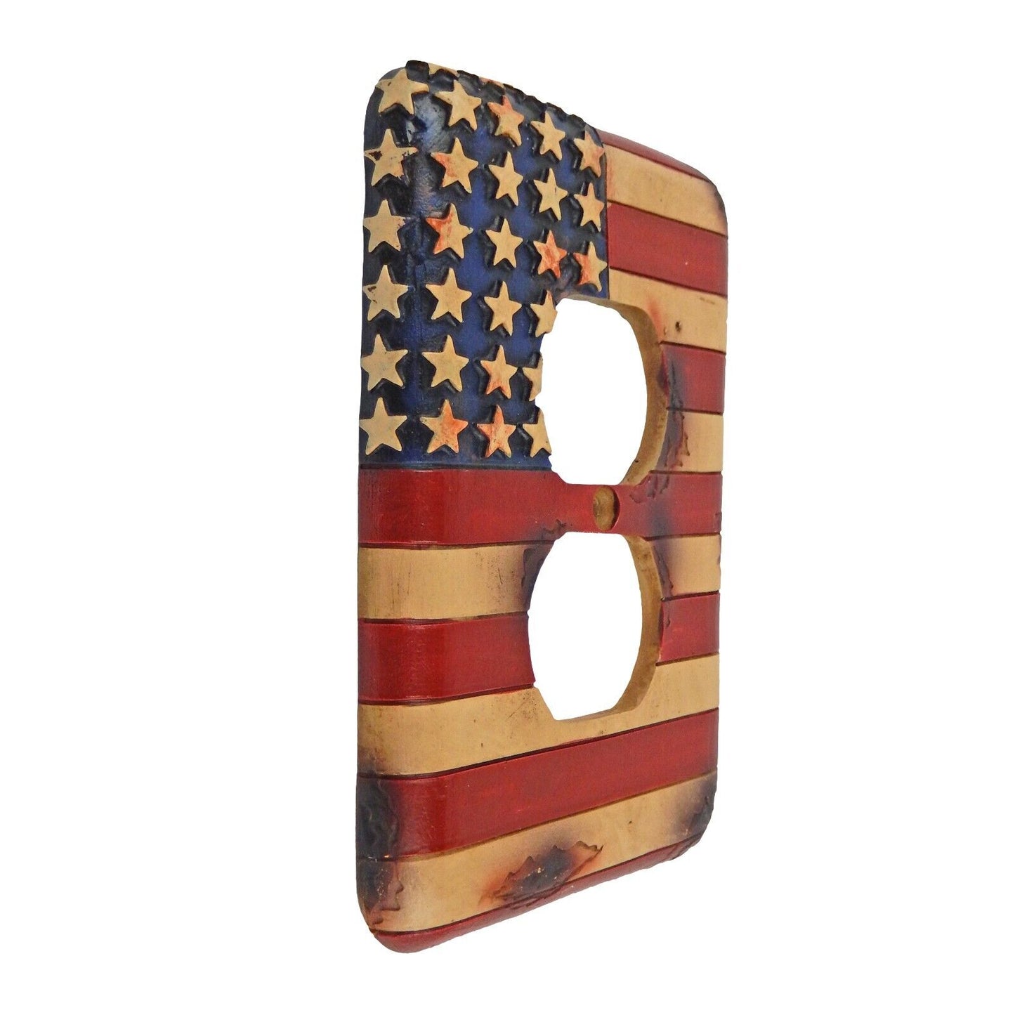 American U.S.A Flag Outlet Plug Wall Plate Cover Rustic Faux Wood Look