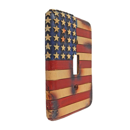 American U.S.A Flag Single Switch Toggle Wall Plate Cover Rustic Faux Wood Look