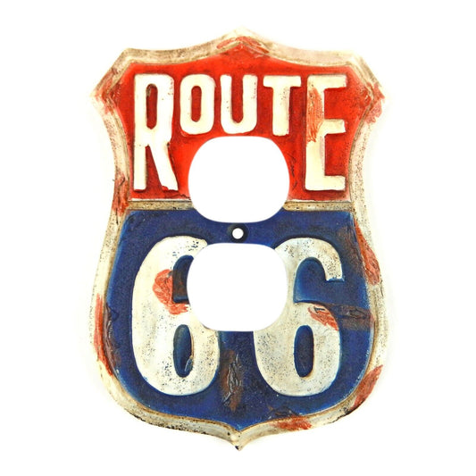 Rustic US Route 66 Duplex Outlet Plug Wall Plate Cover Red White Blue