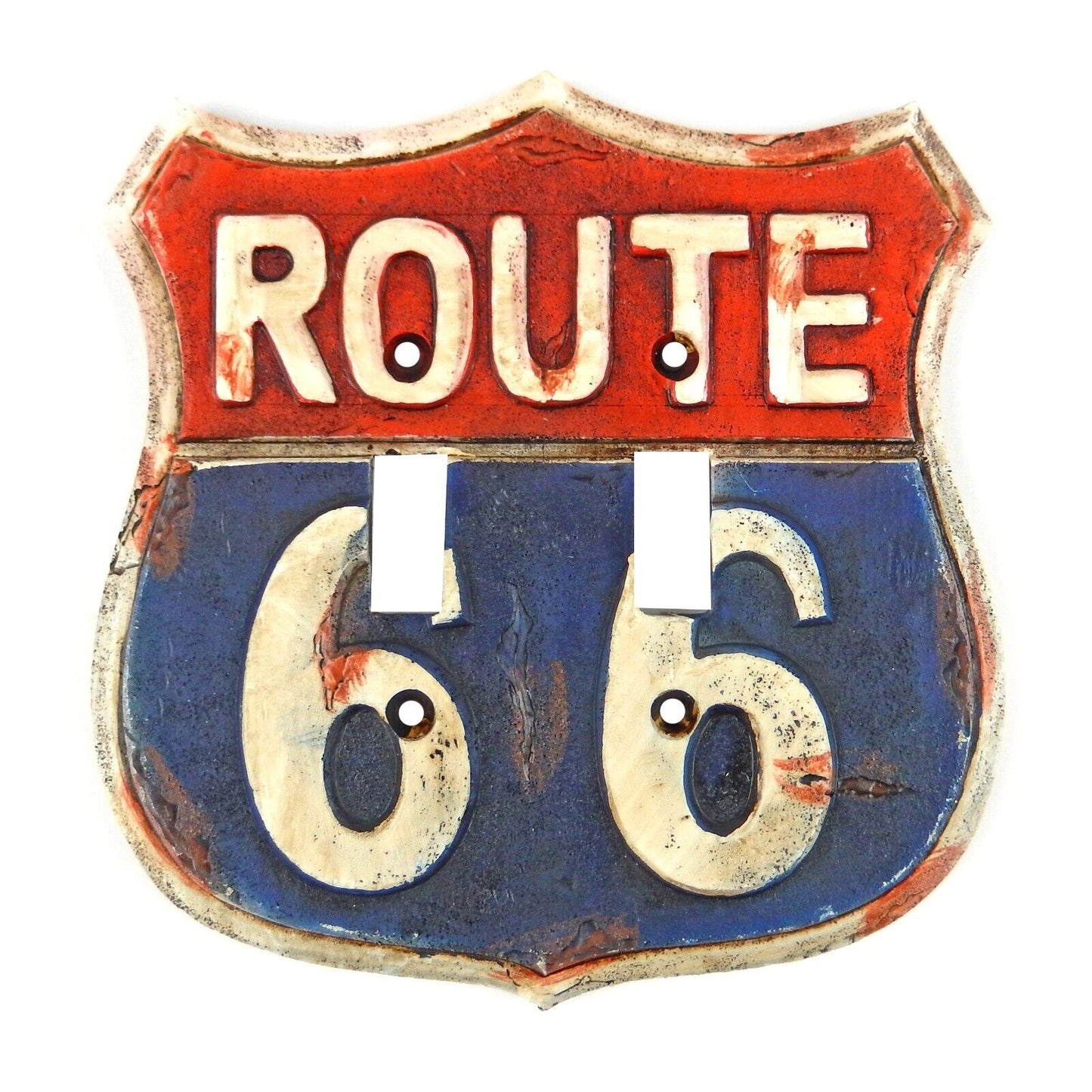 Rustic US Route 66 Double Toggle Switch Wall Plate Cover Red White Blue