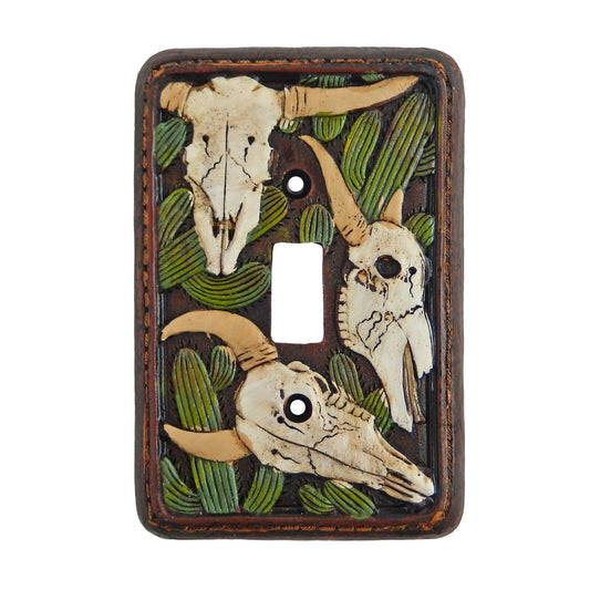 Rustic Southwestern Cow Skulls Cactus Single Toggle Switch Wall Plate Cover