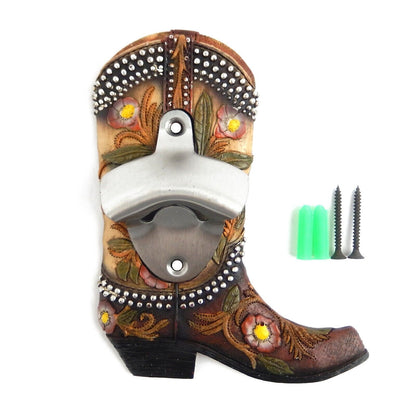 Floral Cowgirl Boot Beer Soda Bottle Opener Wall Mounted She Shed Kitchen Bar